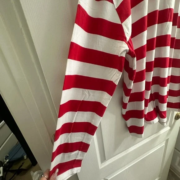 SSLR Men’s Red and White Striped Long Sleeve Shirt Size XXL Casual Crew Neck - Picture 2 of 4